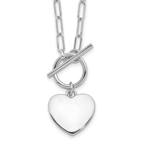 Kazi Luxury Silver Rhodium-plated Heart Toggle Paperclip Link 17in Necklace